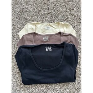OQQ Crop Top Long Sleeve Round Neck‎ Stretch Fitted Underscrubs Shirts S